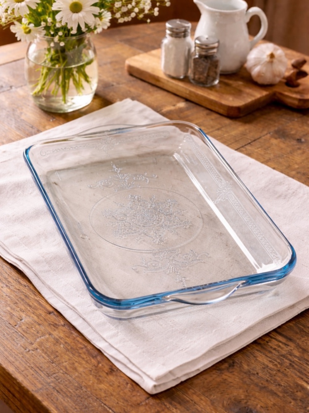 Vintage Fire King Blue Philbe Patterned Baking Dish. 12.5x8.25. Heirloom | Retro